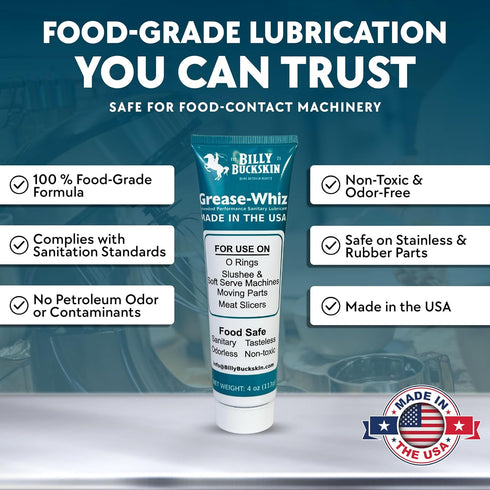 1oz Commercial Grease-Whiz Food Grade Grease Lubricant - Grease for Meat Slicer, Ice Cream, Slushee Machine, Beer Kegs