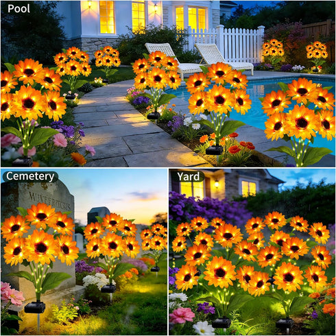 4 Pack 18 3.4 Inch Solar Garden Lights Outdoor, Solar Sunflower Lights with Head Flowers, Waterproof Flowers Light Fall