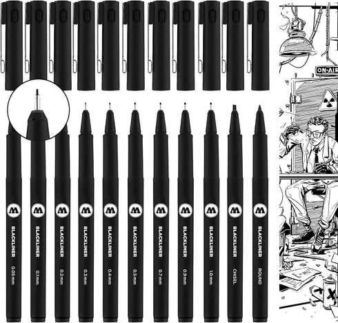 MOLOTOW Complete Set Blackliner Pen, 11 Pens (200.485)