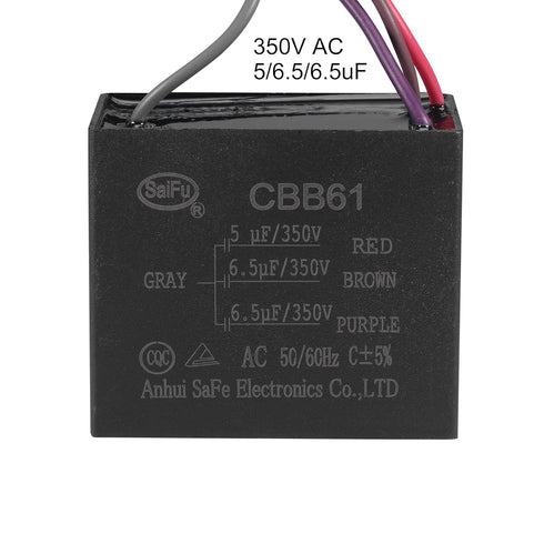 uxcell Ceiling Fan Capacitor CBB61, 5/6.5/6.5uF 350V AC, 4 Wires for Electric Fan Pump Motor