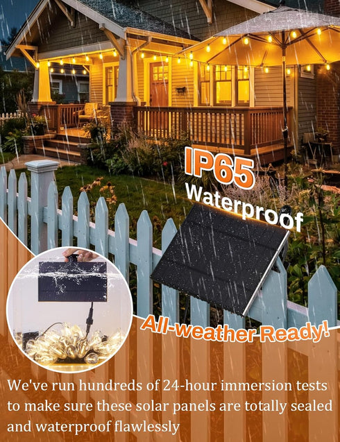 100FT 36+2 ST38 Bulbs, Dimmable 3 Brightever Solar String Lights Outdoor Waterproof with Remote, Shatterproof LED Patio