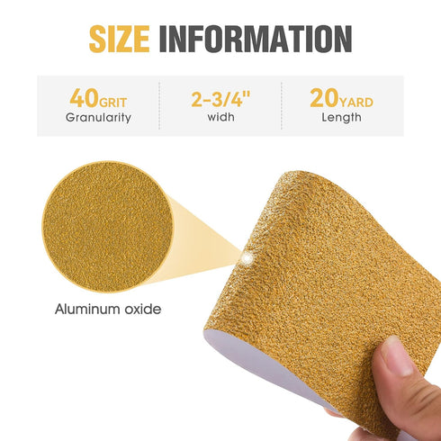 S SATC 40 Grit PSA Longboard Sandpaper, 20 Yard Long Continuous Roll, 2-3/4" Wide Self Adhesive Sheets