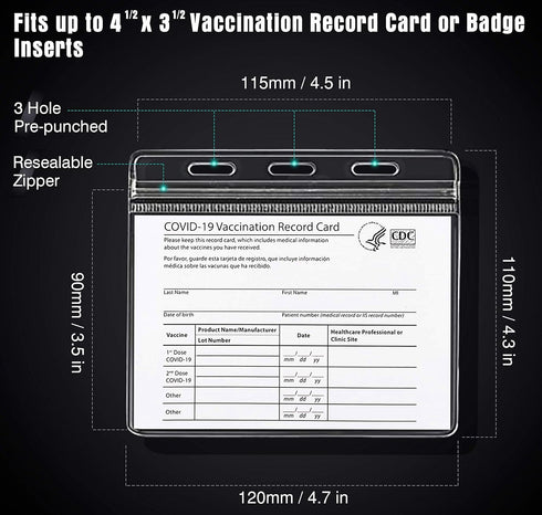CDC Vaccination Card Holder, Waterproof Sealable Clear Plastic Horizontal ID Card Holder (5 Pack)