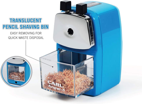 Carl Angel-5 Manual Pencil Sharpener with Metal Table Mount, Quiet for Classroom, Home & Office, Black