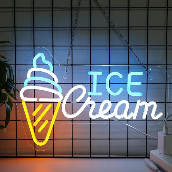 CNBEYOUNG Ice Cream Neon Sign, Neon Lights Hanging Wall Art Decoration for