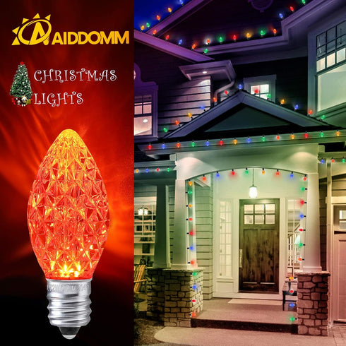 25 Pack C7 Multi Colored LED Replacement Christmas Light Bulbs, 0.72W, E12 Base, Dimmable Waterproof