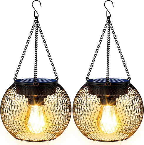 Solar Lanterns Outdoor Waterproof 2 Pack, 13.45" Metal Solar Hanging Lights with