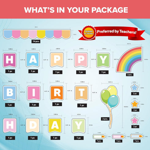 Decorably 84 Pcs Cupcake Birthday Bulletin Board Set - Birthday Chart for Classroom Birthday Wall Decorations