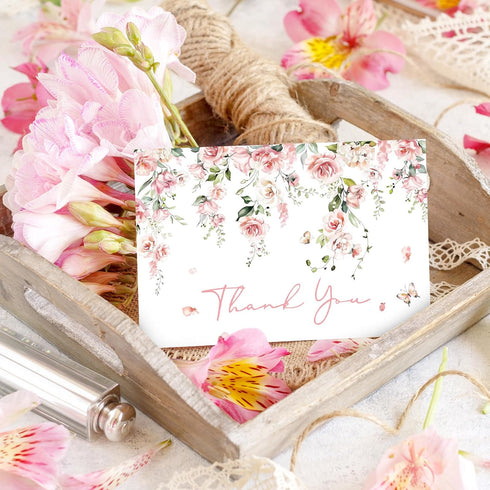 50 Pack Whaline Pink Flower Thank You Cards Floral Thank You Greeting Note Cards Boxed with Envelope Sticker