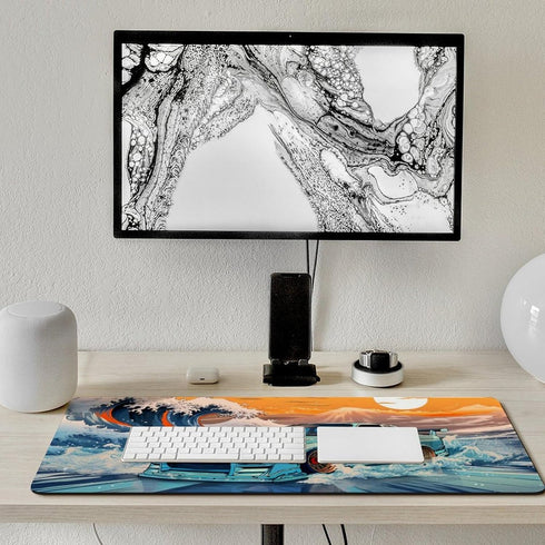 Large Desk Mats, Gaming Mousepads for Desktop Office Supplies, R33 Great Wave Japanese JDM Car, 35.4 x 15.7 inch
