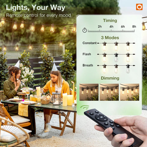 100FT Dimmable 3 32 Bulbs, addlon LED Outdoor String Lights, Remote Patio Lights with Timer & Lighting Modes
