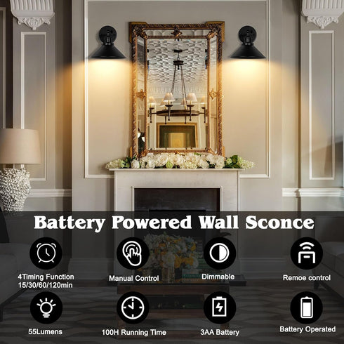 Merlight Set Dimmable Battery Wall Sconces of Two, Battery Operated Sconces, Cordless Wall Sconce, RGB Fabric Wall