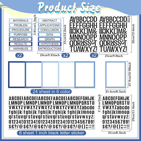 PerKoop 36 Sheets Science Fair Board Supplies 24 Self Adhesive Presentation Science Subtitles 4 Science Fair Project Titles 8 Personalized Letter Sticker Supplies for Classroom Office (Gradient Blue) by PerKoop