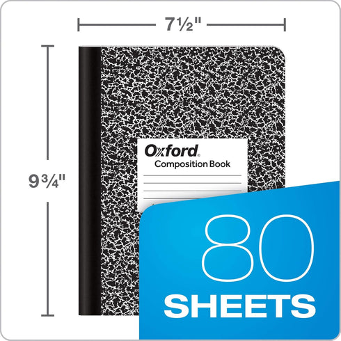 Oxford Composition Notebooks, Graph Ruled Paper, 9-3/4" x 7-1/2", Black Marble Covers, 80 Sheets, 12 per Pack (63786) by Tops