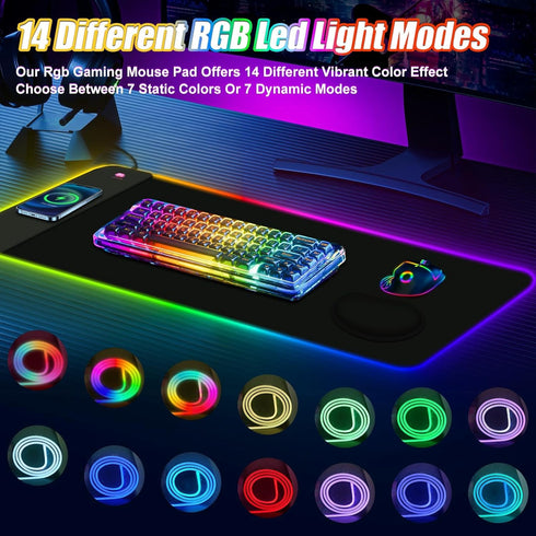 ToLuLu Wireless Charging RGB Gaming Mouse Pad, 15W LED Mouse Mat with 30W Charger, Large Mousepad with Wrist Support,