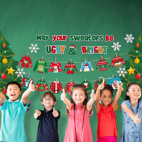 Pasimy Christmas Bulletin Board Decorations Set, Ugly Sweater Paper Cutouts for Classroom Decor