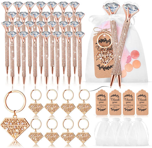 Qilery 12 Set Bridal Shower Pens, Diamond Pens with Keychains, Wedding Favors for Women Girls Gift