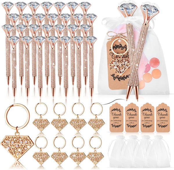 Qilery 12 Set Bridal Shower Pens, Diamond Pens with Keychains, Wedding Favors for Women Girls Gift