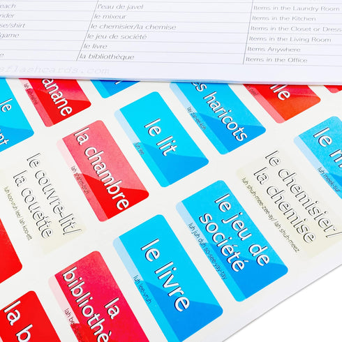 Set 400 Comprehensive of Removable French Learning Stickers with Lookup Tables