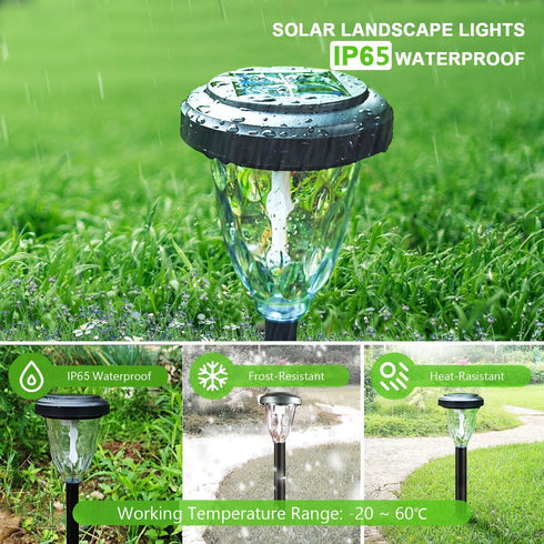 2 Pack IP65 Dynamic Solar Pathway Flickering Flame Outdoor Yard LED Lawn Lights - Waterproof, Weatherproof Garden Decor