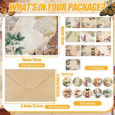 Motiskyy 100 4x6, 10 Set Pcs Nature Vintage Design Blank Greeting Cards Rustic Butterfly Blank Cards, Designs, Great
