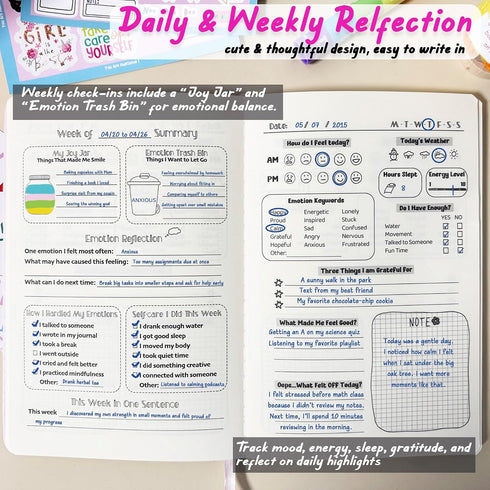 Set 126-Day Mood Tracker Journal for Teen Girls & Women | Guided Mental Health & Self-Care Planner with Daily Check