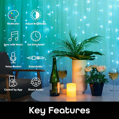 6.6ft. 5ft. Programmable Geeni Smart Cascading Curtain Color String Lights - x Multicolor LED Strand for House, Party