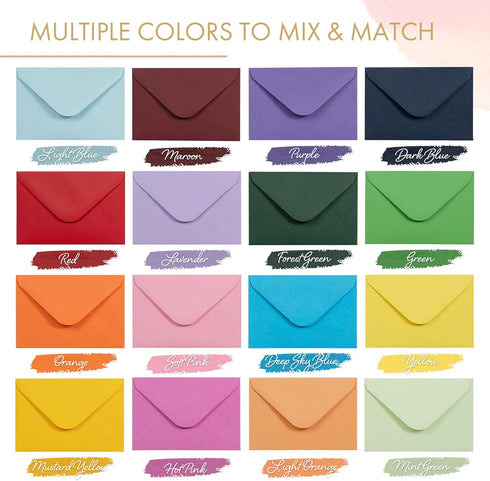 Gift Card Envelopes - 160-Count Mini Envelopes, Paper Business Card Envelopes, 16 Colors, 4 x 2.7 Inches