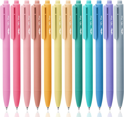 Mr. Pen 12 Pack Retractable Gel Pens, Assorted Colors, Fast Dry, Fine Point 0.7mm, Cute Aesthetic Pens