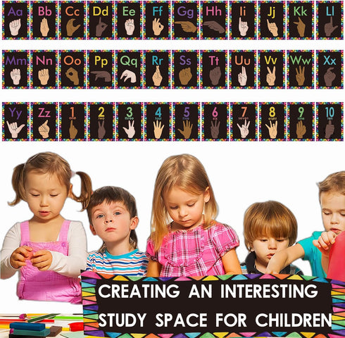 Sign Language Bulletin Board Letters - 36 ASL Alphabet Learning Cards Set for Classroom Decor, Kindergarten, Daycare