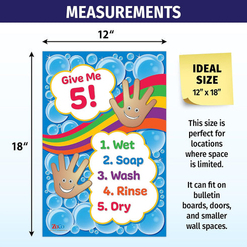 Safety Magnets ZOCO Handwashing Poster, Wash Your Hands Sign for Kids, Laminated 12x18, Classroom Decor