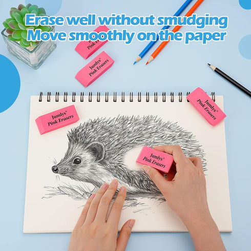 Jumlys Pink Erasers - 120 Pack Bulk for Kids, Students, Teachers, Artists, Latex-Free Smudge-Free