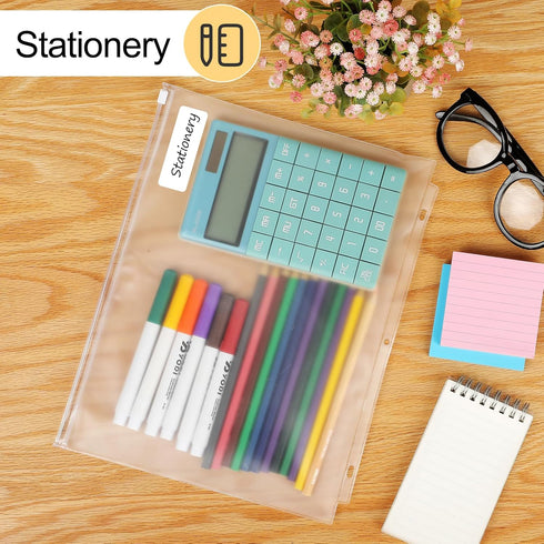 KTRIO 12 Pack Zipper Binder Pocket, Letter Size Clear PVC Loose Leaf Pouch for 3 Ring Binder Document Storage