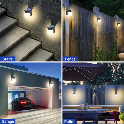 1 Pack, 3 IP65 Solar Wall Lights Outdoor, Lighting Modes, Waterproof, Wireless Solar Powered LED Lights for Backyard
