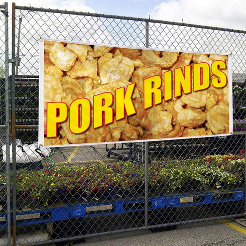 Sign Destination 4 Grommets 24x48Inches Vinyl Banner Multiple Sizes Pork Rinds Restaurant Cafe Bar B Restaurant & Food