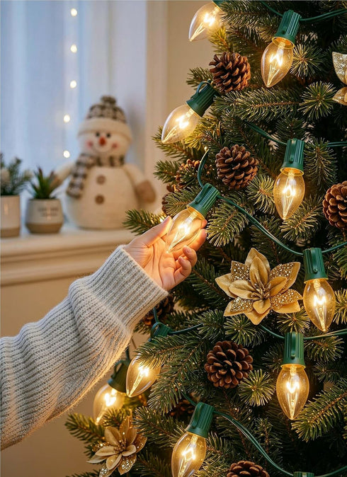 C9 25FT 25 Bulbs C9 Minetom Clear Christmas String Lights, Bright & Warm Outdoor Christmas Lights, Long Life String