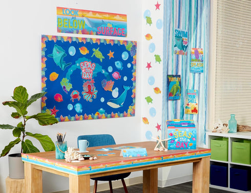 Eureka Seas The Day Marine Life Classroom Bulletin Board Set - 42 Pieces for Teachers