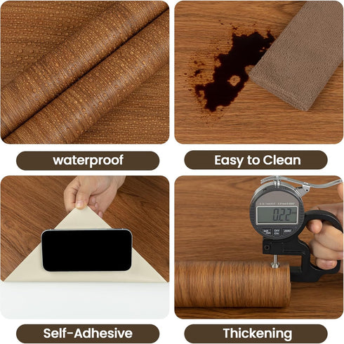 Countertop 11.8''x196.8'' Wood Walnut Conntact Paper Peel and Stick - Brown Wooden Grain Vinyl Wrap Wallpaper Roll