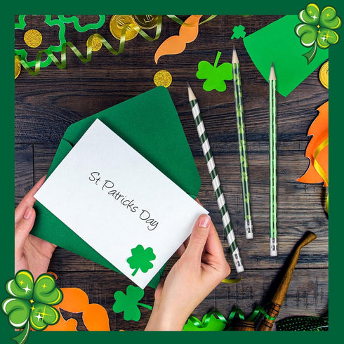 St. Patrick's Day Pencils Shamrock Clover Novelty Stripe Pencils with Eraser, 50 Pieces