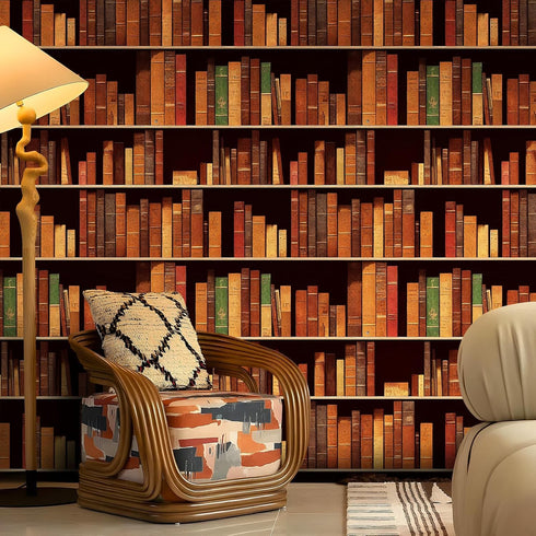 17.5"x160" Mid Century Wallpaper Peel and Stick School Library Antique Bookshelf Bookcase Wallpaper Retro Victorian