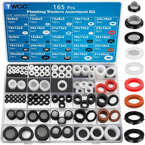 165 PCS Plumbing Hose Rubber Washers Assortment Set with Screen Filter and Silicone Washer Kit for Faucet Gaskets