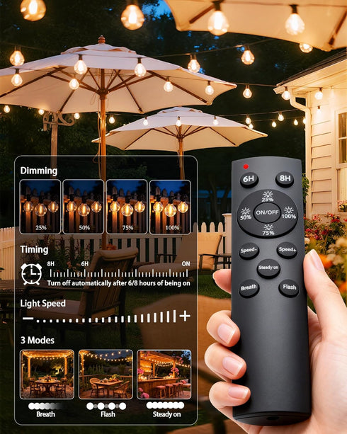 50FT 18+1 G40 Bulbs Outdoor Patio String Lights Waterproof with Remote, Edison LED Shatterproof Hanging Outside Light