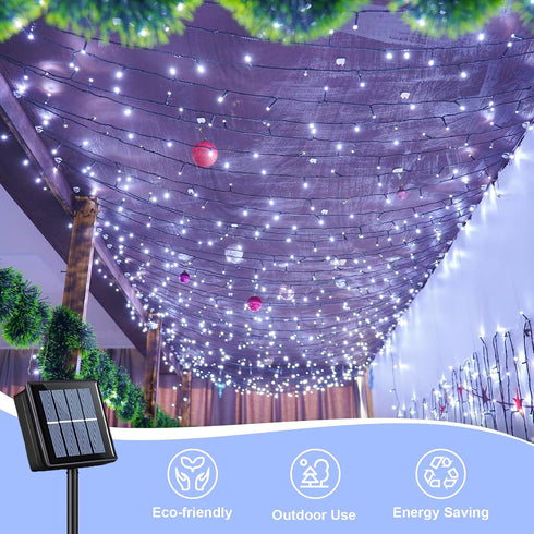 2 Pack 66ft 200 8 QITONG White Solar String Lights Outdoor Waterproof, Each LED Solar Christmas Lights, Modes Green
