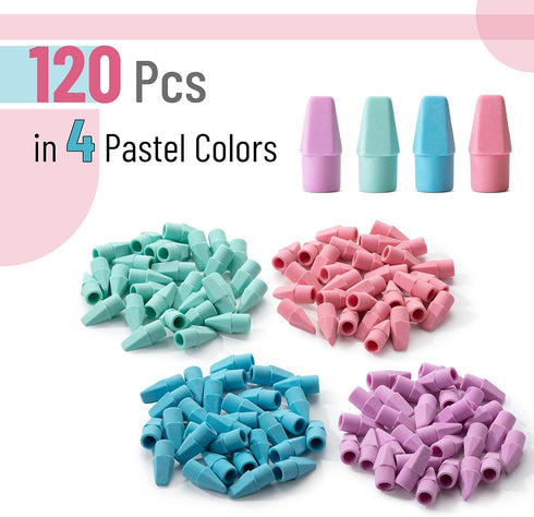 Mr. Pen Pencil Erasers Toppers, 120 Pack, Pastel Colors, Pencil Top Erasers for School Supplies