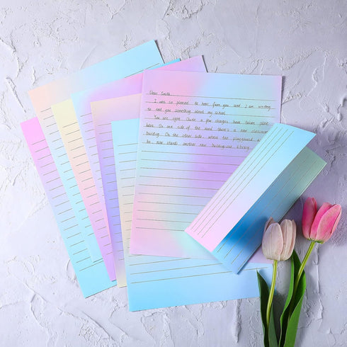 Patelai 120 Sheets Double Sided Lined Stationery Paper, 8.5 x 11 Decorative Writing Paper for Classroom, Pastel Gradient