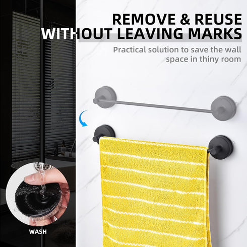 YOHOM Suction Cup Towel Bar for Shower, 17 Inch Stainless Steel Bathroom Towel Rack