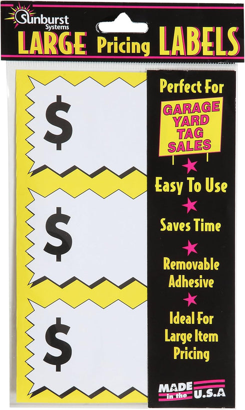 Sunburst Systems 7071 Large Item Pricing Stickers, 75 Count, 4" x 2.25", Yellow and White