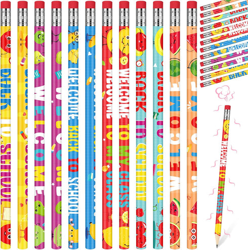 Yeaqee 60 Pcs Welcome Back to School Pencils with Eraser - Classroom HB Pencils Bulk for Kids Reward Supplies