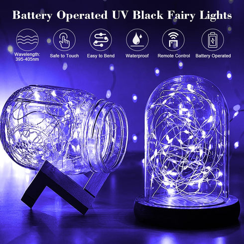 Smacen 2 Pack 32.8 100 8 Ft Led Black Light Fairy Lights, UV fairy Lights Battery Operated with Remote & Timer, Modes