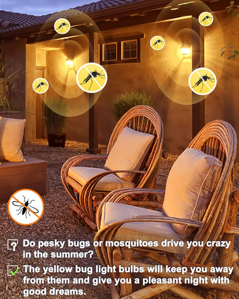 Yellow LED Bug Light Bulbs Outside, A19 LED Yellow Bug Bulb Outdoor 60W Equivalent, 9W Yellow Amber Bug Lights E26 Base Porch Lights, Non-Dimmable LED Lighting for Home, Patio, Deck, Backyard, 4 Pack by Flaspar